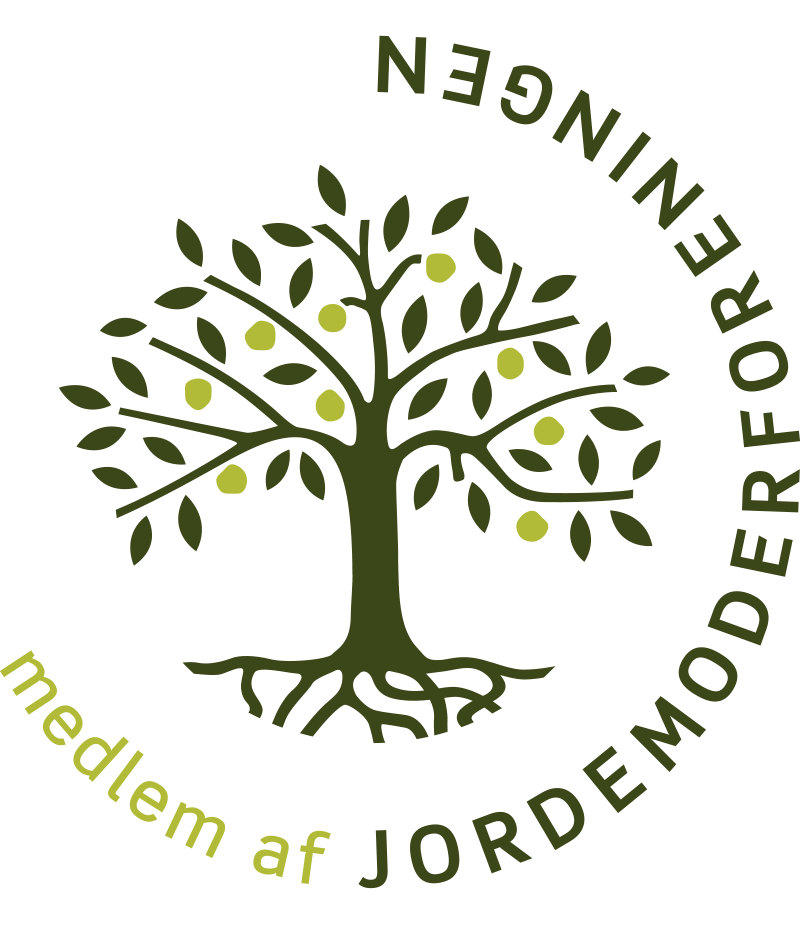 Jordemoderforeningens logo med et træ i midten og teksten rundt og træet.