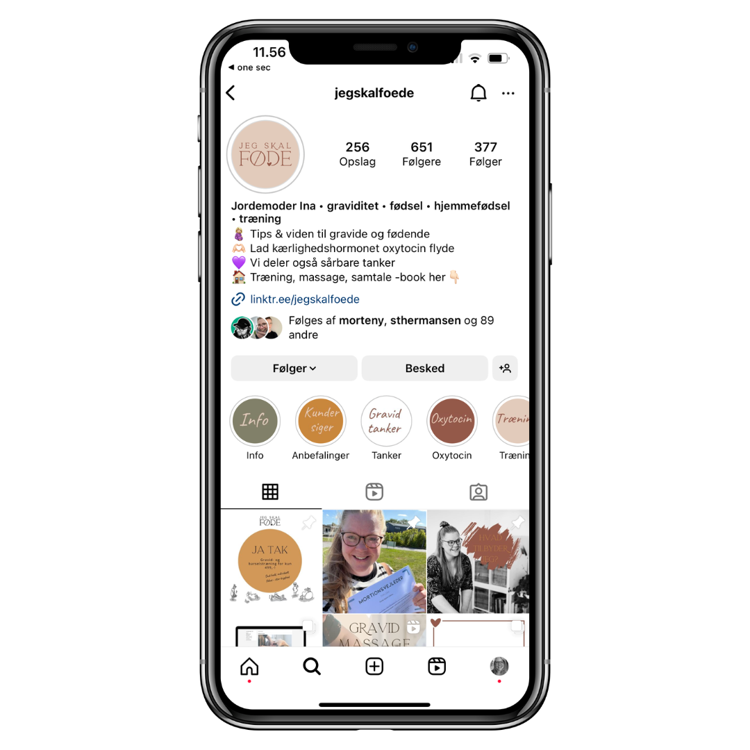Mobil med billede af Jeg Skal Fødes Instagrams profil.